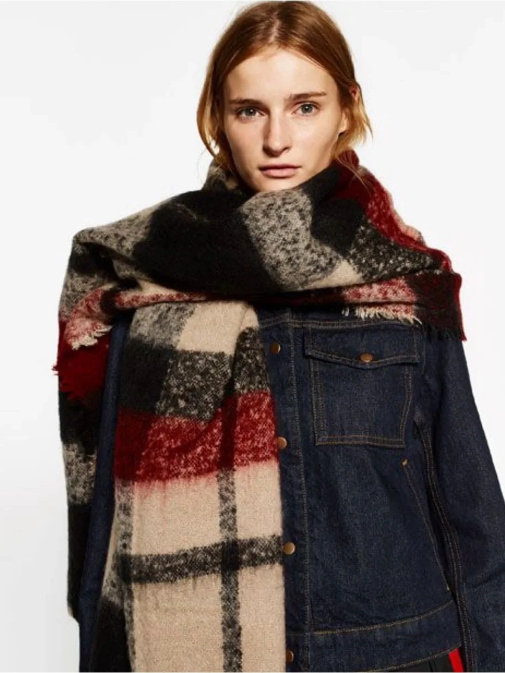 Zara Knit Throw Plaid Shawl Scarf.